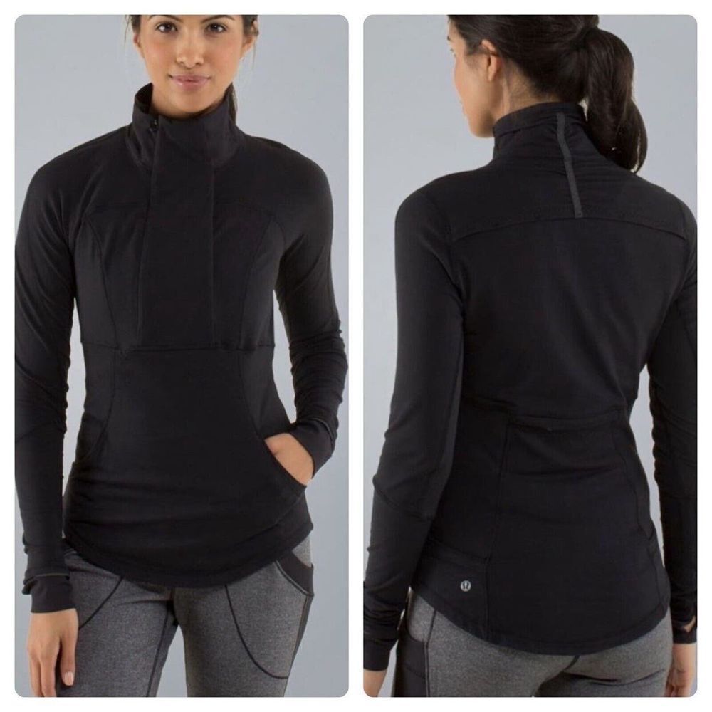 Lululemon Base Runner 1/2 Zip Long Sleeve Rulu Black Mock Neck Pullover Top 4 OG